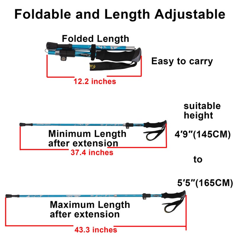 A ALAFEN Lightweight Collapsible Trekking Pole - 7075 Aluminum Adjustable Walking Stick for Hiking & Travel, Foldable Quick-Lock Design, Single Pole for Adults & Seniors, Fits 4'9" - 5'5", Light Blue - Image 3