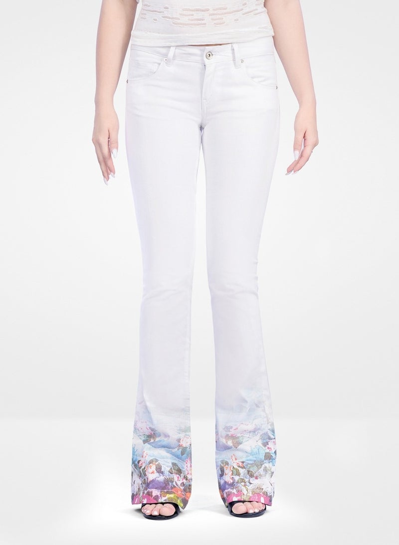 Web Denim Web Denim White Skinny Stretchable Bottom Flair Printed Pant Fashionable Comfort Fit Casual Cotton Jeans with Pockets For Women  - Image 2