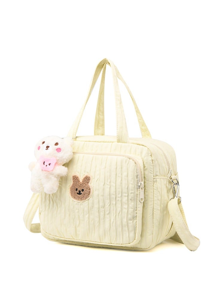 كيو زد حقيبة حفاضات كبيرة للبنات، حقيبة أم مبطنة من القطن، حقيبة حفاضات للأطفال، حقيبة سفر متعددة الوظائف للأمومة، حقيبة تخزين للسفر، حقيبة حمل حفاضات بدون دمية - Image 1