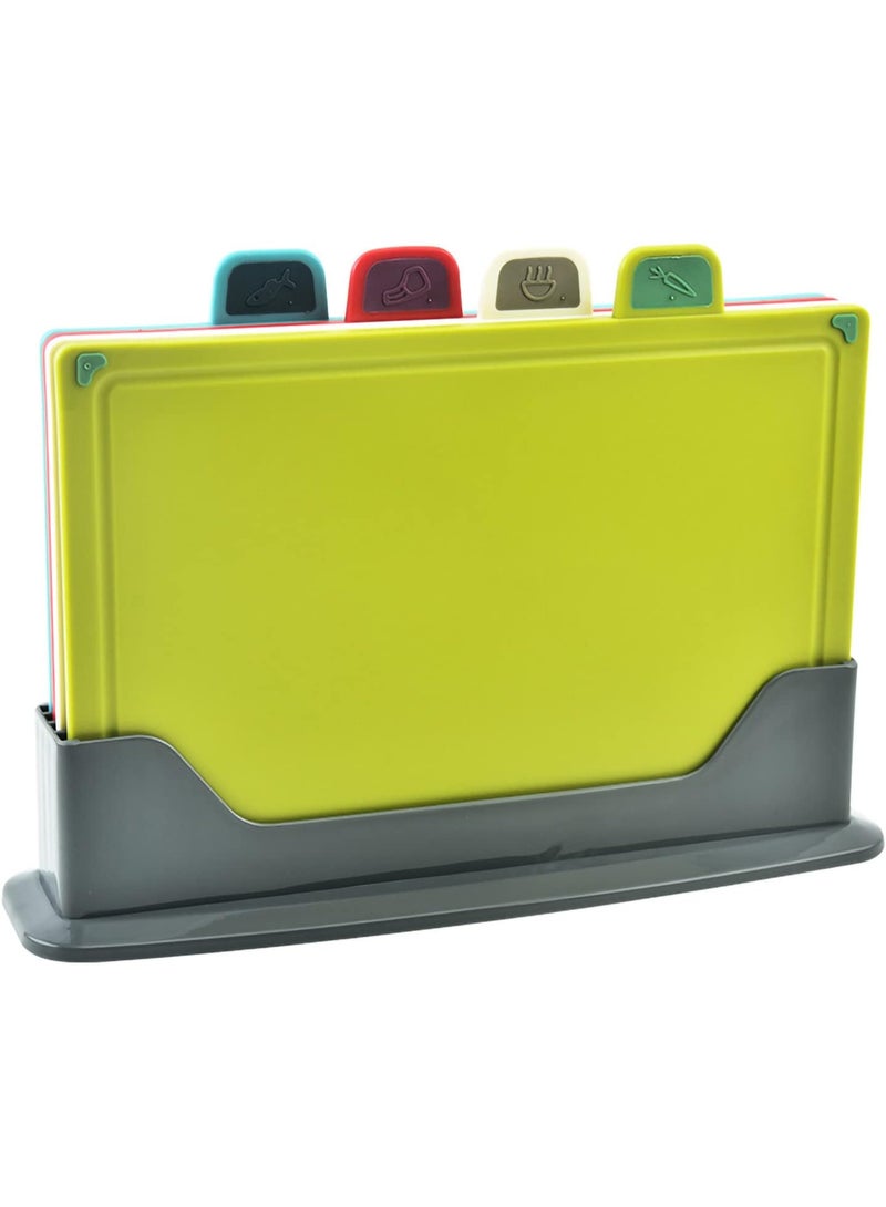 Plastic Cutting Board Set with Storage Rack – 4 Thick Color-Coded Boards with Food Icons – Non-Slip, Easy to Clean, BPA-Free – Ideal for Kitchen, Dorm, RV, or Camping - Image 1