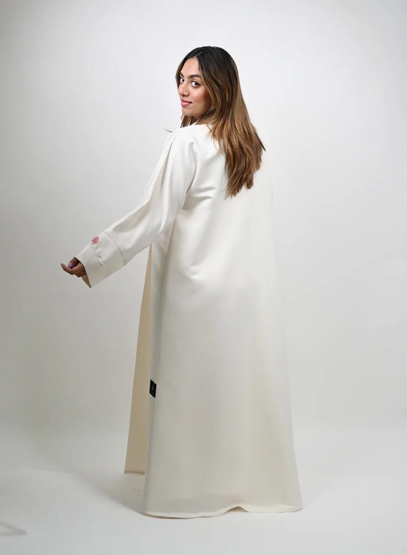 JAMEELA Cream Abaya with Stone Embellishment and Intricate Embroidery