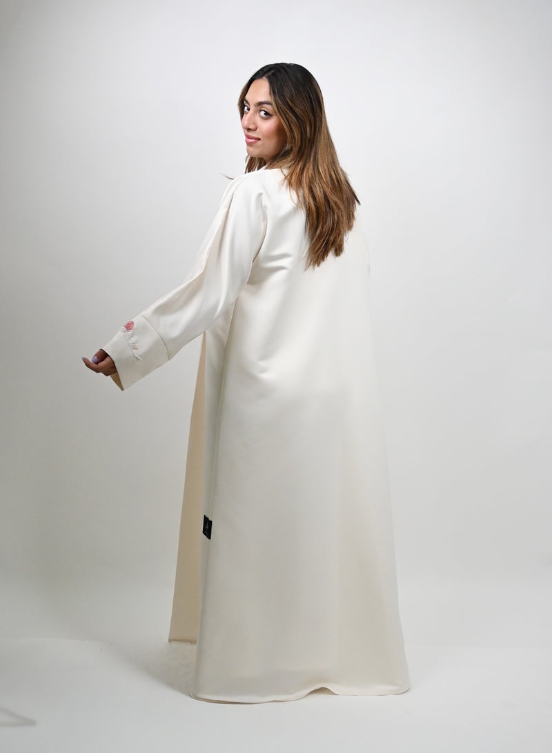 JAMEELA Cream Abaya with Stone Embellishment and Intricate Embroidery - Image 4