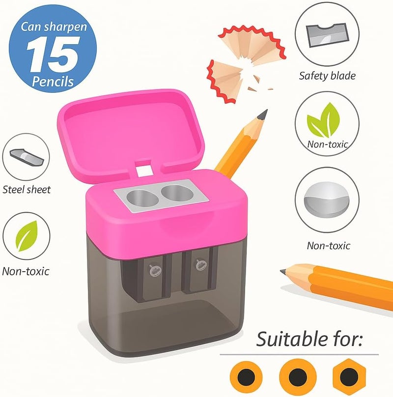 Fitto Sharpner with Container, Pink - 1 Piece Pencil Shaver for Desk Use - Image 2