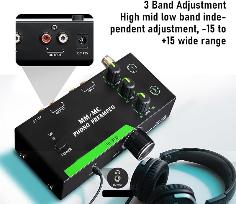 MM MC Phono Preamplifier 3 Band Adjustable Turntable Amplifier with XLR Input Output 100 240V - Image 3