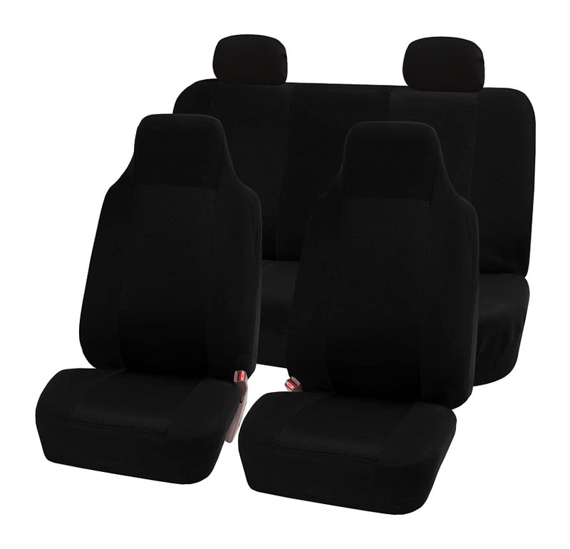 FH Group 3D Air Mesh Car Seat Covers Full Set  Universal Fit Automotive Seat Covers Front Bucket and Solid Rear Bench Seat Cover Washable Car Interior Protectors for SUV Sedan Black