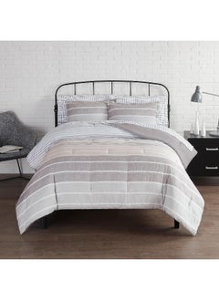 Serta SERTA Simply Clean Conrad Soft 7 Piece Stripe Bed in A Bag Complete Bedding Comforter Set with Sheets and Pillow Cases for All Season, Full, Charcoal  - Image 1