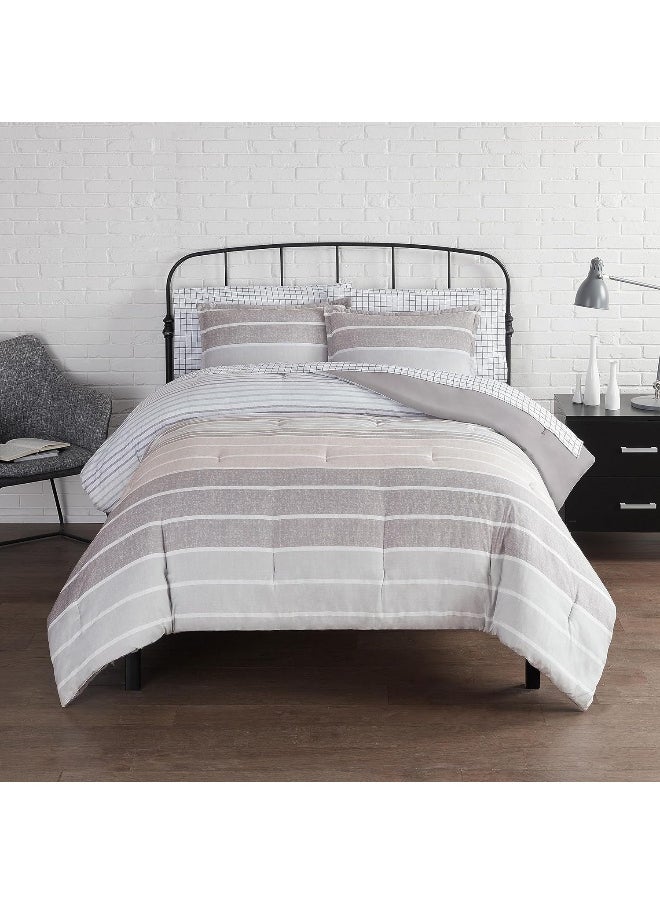 Serta - SERTA Simply Clean Conrad Soft 7 Piece Stripe Bed in A Bag Complete Bedding Comforter Set with Sheets and Pillow Cases for All Season, Full, Charcoal - Image 1