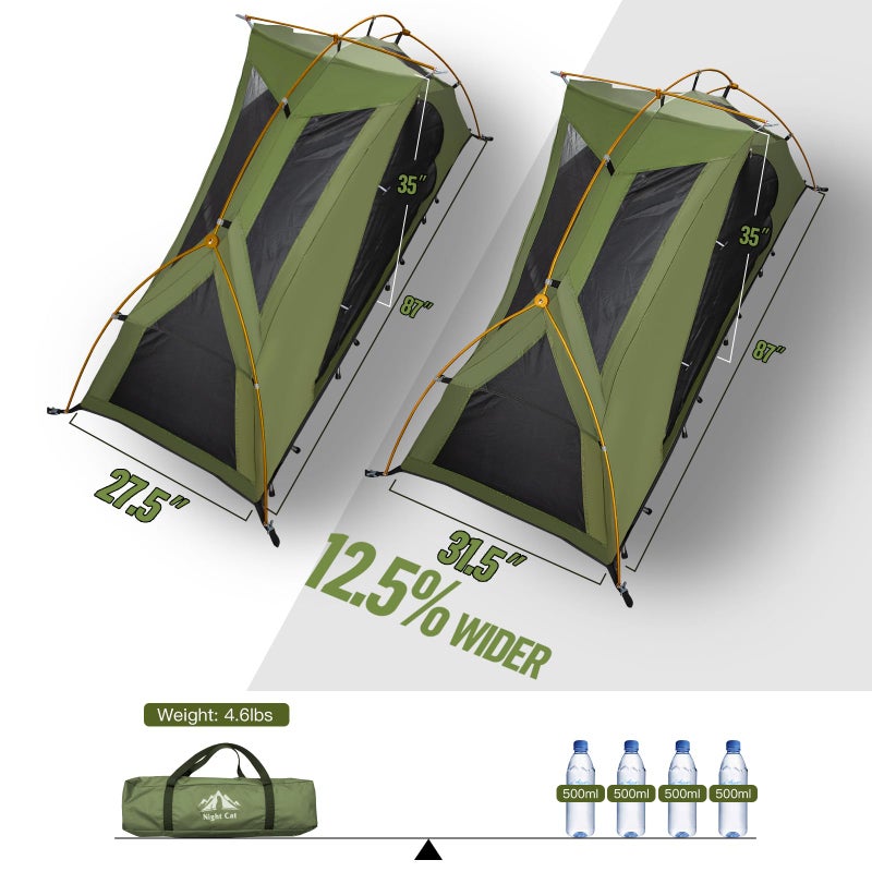 Night Cat 1-Person Camping Tent: Lightweight Waterproof Hiking Tent for Adult 87"x28" Cot Not Included - Image 2