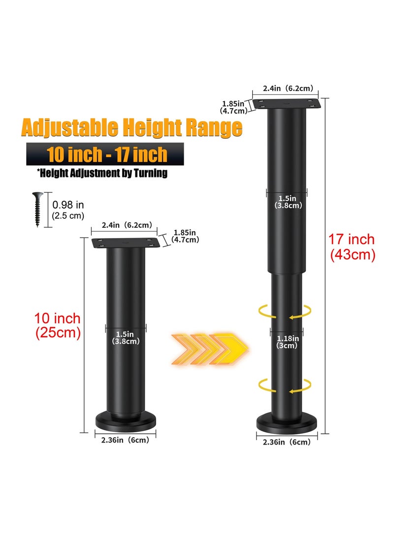 Generic Adjustable Height Bed Support Legs, Sofa Legs Adjustable Height Replacement Support Leg, Metal Adjustable Furniture Legs, 10-17 inch for Bed/Sofa/Cabinet/Couch/Dresser/Table (4 Pcs)  - Image 2