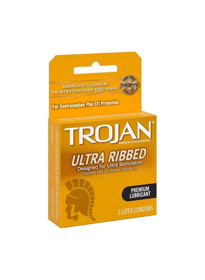 Trojan Ribbed Size 3s Trojan Ultra-Ribbed Lubricated Latex Condoms 3ct - Image 1