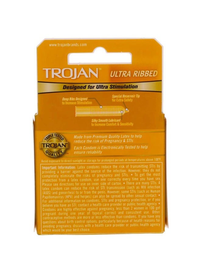 Trojan Ribbed Size 3s Trojan Ultra-Ribbed Lubricated Latex Condoms 3ct - Image 4