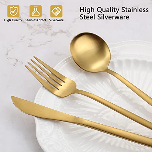VANVRO Matte Gold Silverware Set, VANVRO 20-Piece Stainless Steel Flatware Set, Satin Finish tableware Cutlery Set, Service for 4, Home and Restaurant, Dishwasher Safe - Image 4