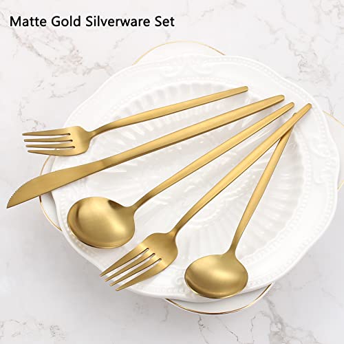 VANVRO Matte Gold Silverware Set, VANVRO 20-Piece Stainless Steel Flatware Set, Satin Finish tableware Cutlery Set, Service for 4, Home and Restaurant, Dishwasher Safe - Image 3