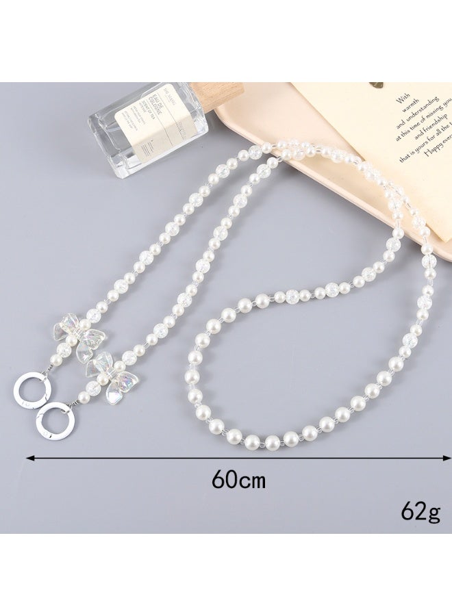 NIBEMINENT Phone Charm/ Chain Strap for Women Girls, Pearl Bow Cell Phone Case Lanyard Wrist Strap - Image 1