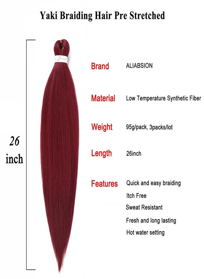 ALIABSION Burgundy Braiding Hair Pre Stretched 26 inch 3 packs Wine Red Braiding Hair Extensions for Braids Professional Synthetic Yaki Braid Hair Hot Water Setting(#900) - Image 3