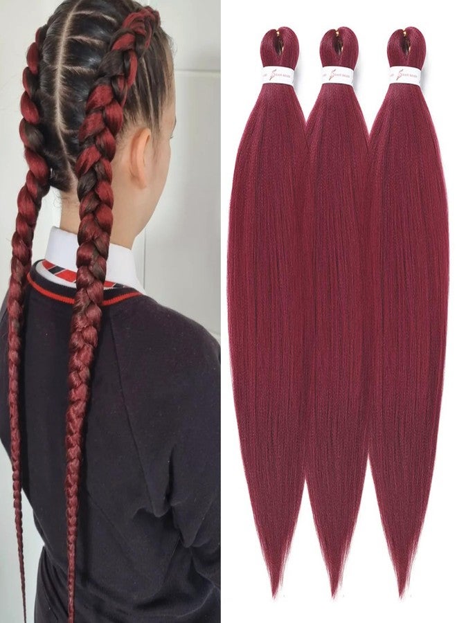 ALIABSION Burgundy Braiding Hair Pre Stretched 26 inch 3 packs Wine Red Braiding Hair Extensions for Braids Professional Synthetic Yaki Braid Hair Hot Water Setting(#900) - Image 1