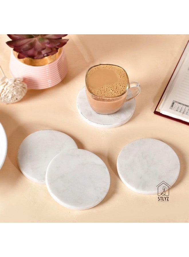 STLYZ White Round Marble Coaster with Metal Stand, 4 pcs. Set for Tea Coffee Cocktail Natural Solid Handmade Marble Coaster Table Decorative Coaster Set with Holder for Bar Table,Hot & Cold Drinks - Image 5
