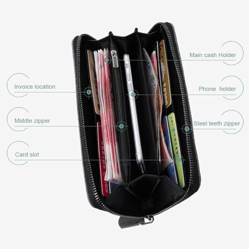 WOOLALA Mens Wallet Waterproof Canvas Zipper Arrounded Large Capacity Accordion Folded Cash Cards Phone Holder Long Wallet - Image 3