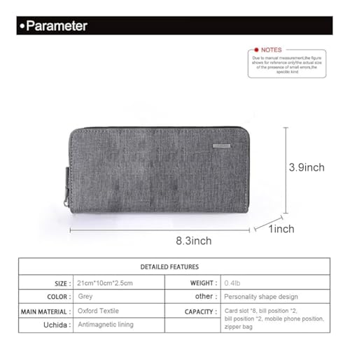 WOOLALA Mens Wallet Waterproof Canvas Zipper Arrounded Large Capacity Accordion Folded Cash Cards Phone Holder Long Wallet - Image 5