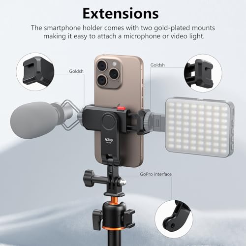 VRIG Phone Holder/Hot Shoe Mount Adapter Kit Compatible with Action Camera GoPro Hero 11 10 9 8 7 6 5, DJI OSMO Action/Action 2, iPhone17 Pro Max, Samsung, Attaching on DSLR Camera or Ring Light - Image 2