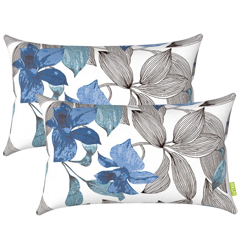 LVTXIII 2 Pack Outdoor Lumbar Pillow Covers Water Repellent Lumbar Cushion Cases ONLY 12 x 20 Inch Decorative Lumbar Pillow Cases for Home Patio Garden Furniture Ornament Clemens Noir Blue