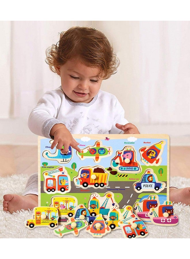 Blppldyci Wooden Peg Puzzles for Toddlers 2 3 4 Years Old, Kids Educational Preeschool Peg Puzzles Toy, 3 Pcs Toddler Puzzles Set - Traffic, Animals and Ocean, Great Gift for Girls and Boys (First Edition) - Image 2