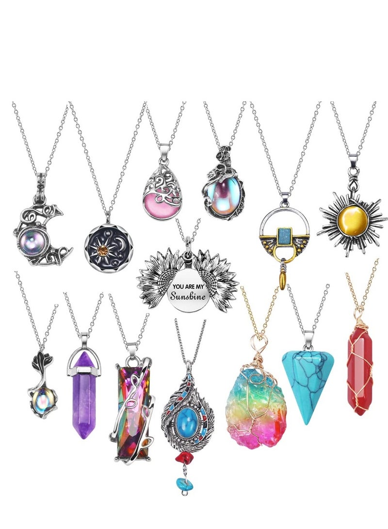 SOLARAE Vintage Crystal Pendant Necklaces for Women Girls Chakra Healing Carnelian Necklace Bohemian Retro Sunflower Necklace Sun and Moon Pendants - Image 1