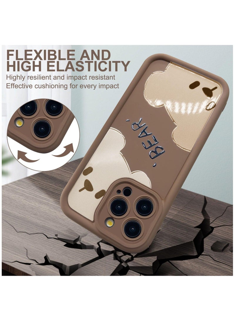 Captaintech Compatible with iPhone 15 Pro Max Case, Cute Bear Pattern Soft Gel Rubber TPU Case, Full Camera Protection & Edge Lips Strengthen Shockproof Cover for Women Men, Brown - Image 2