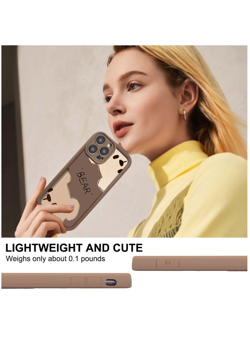Captaintech Compatible with iPhone 15 Pro Max Case, Cute Bear Pattern Soft Gel Rubber TPU Case, Full Camera Protection & Edge Lips Strengthen Shockproof Cover for Women Men, Brown - Image 4