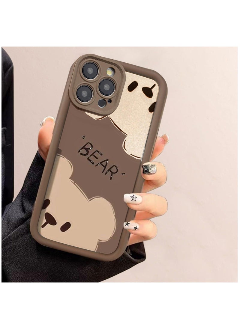 Captaintech Compatible with iPhone 15 Pro Max Case, Cute Bear Pattern Soft Gel Rubber TPU Case, Full Camera Protection & Edge Lips Strengthen Shockproof Cover for Women Men, Brown - Image 5