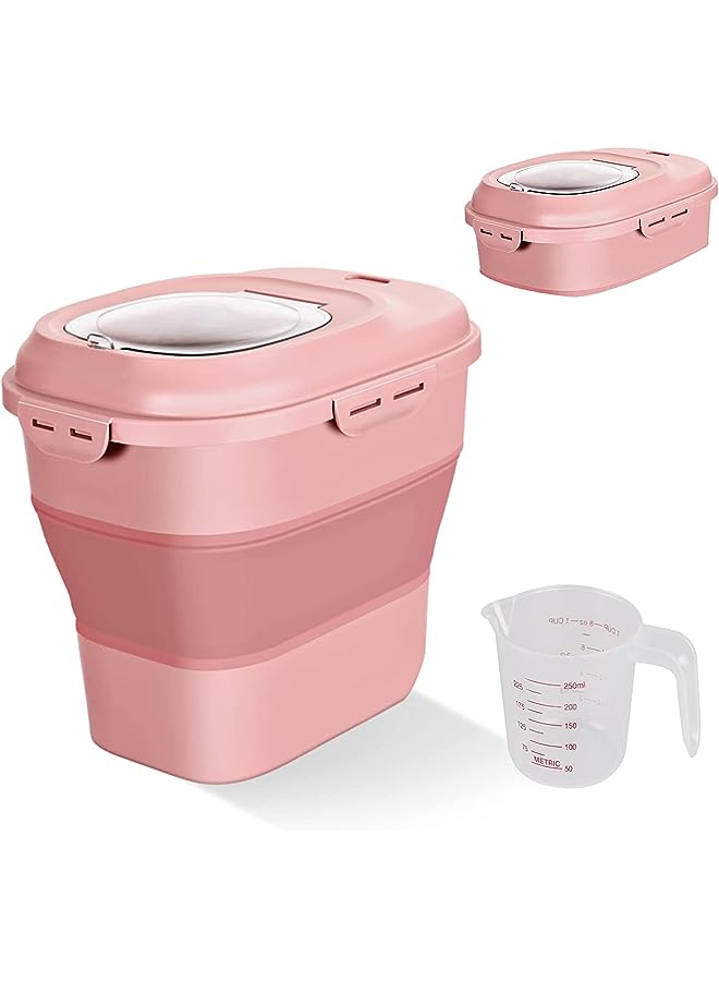 IAF M® Large Rice Storage Container, 20lb to 50lb Collapsible Dry Food Storage Bins with Flip Lid and Rolling Wheel, Pantry to Store Cereal Flour, Dog Cat Food Storage Container (Pink) - Image 1