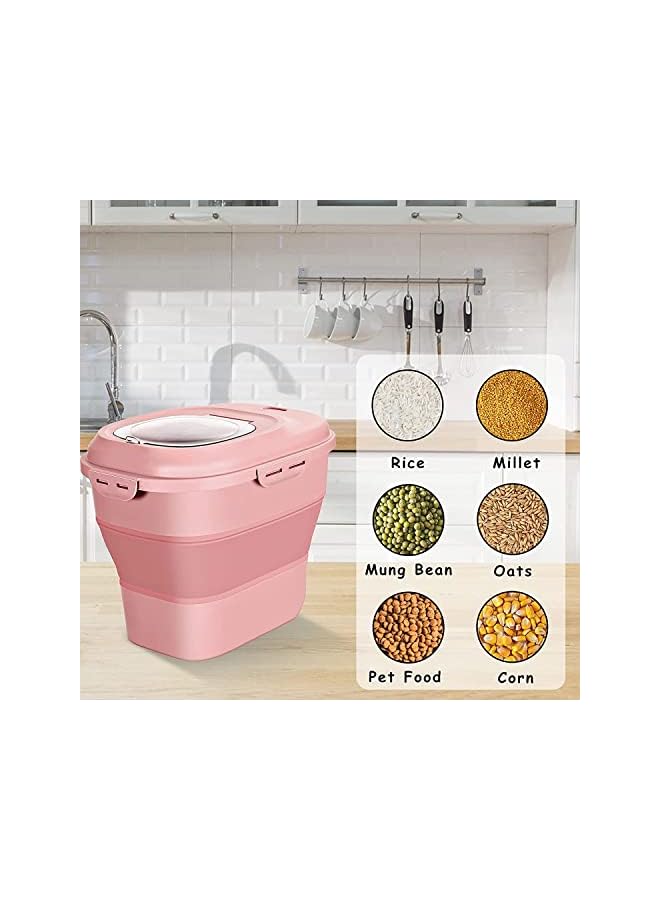IAF M® Large Rice Storage Container, 20lb to 50lb Collapsible Dry Food Storage Bins with Flip Lid and Rolling Wheel, Pantry to Store Cereal Flour, Dog Cat Food Storage Container (Pink) - Image 2