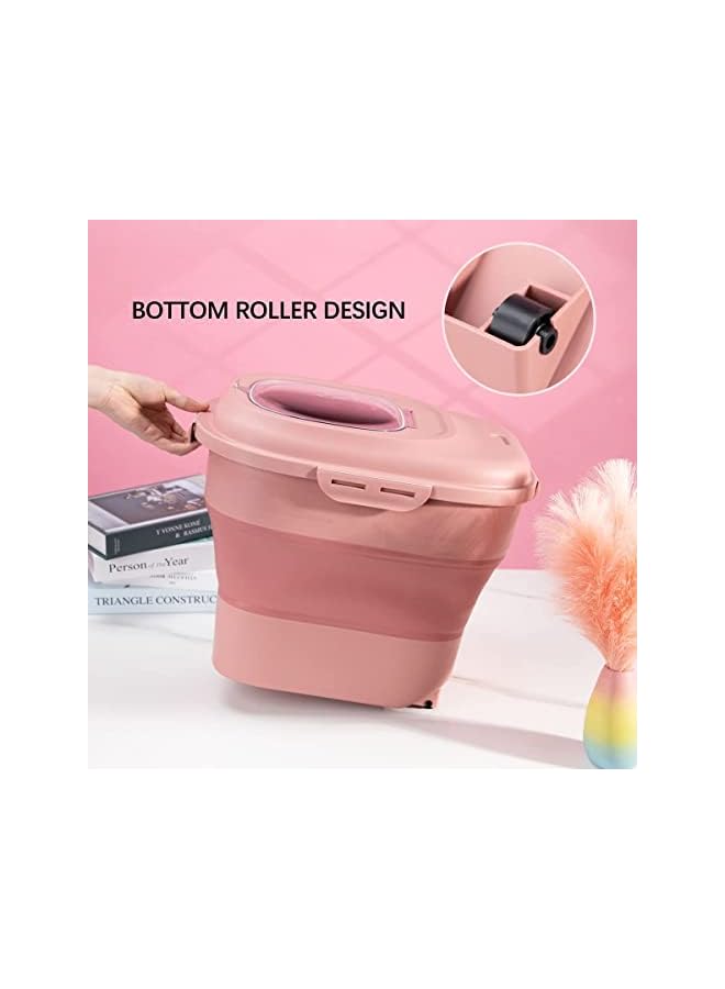 IAF M® Large Rice Storage Container, 20lb to 50lb Collapsible Dry Food Storage Bins with Flip Lid and Rolling Wheel, Pantry to Store Cereal Flour, Dog Cat Food Storage Container (Pink) - Image 4