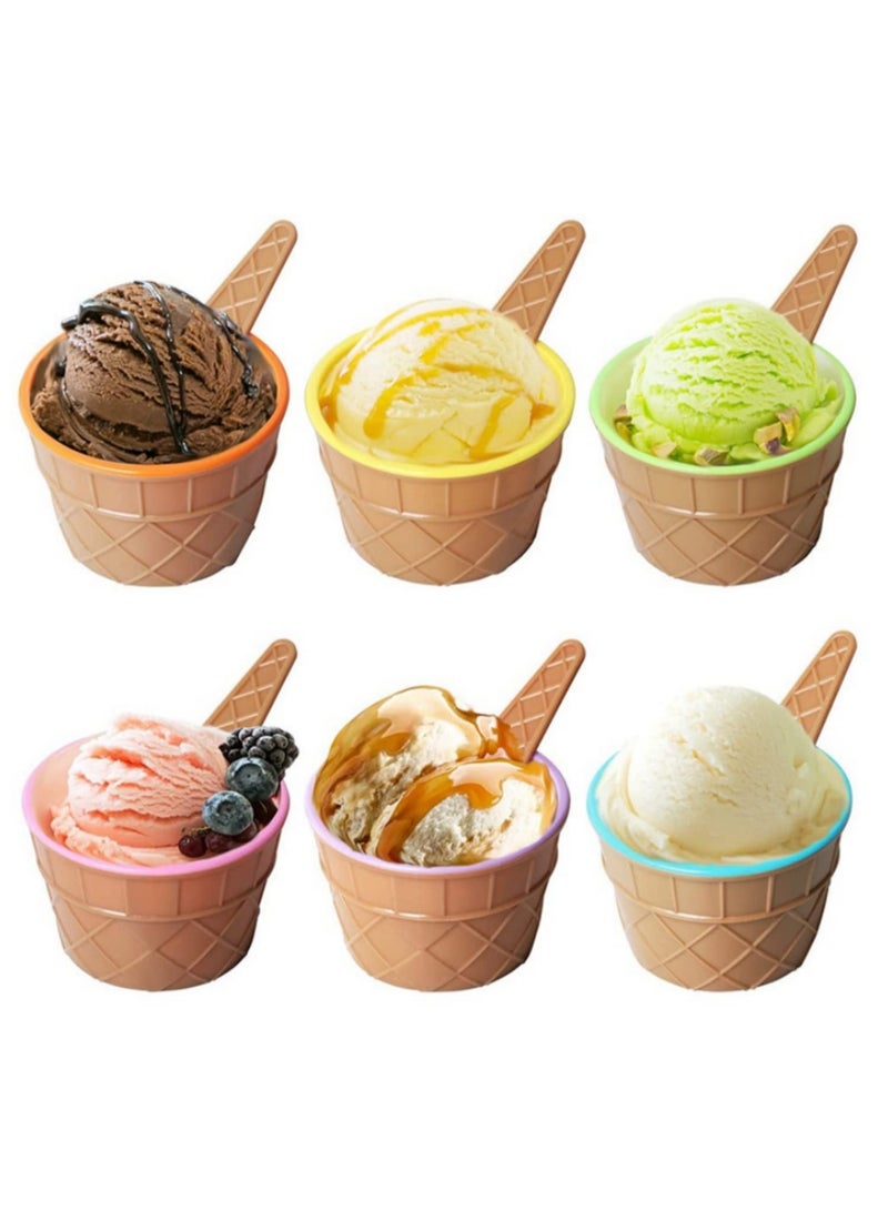 6PCS Plastic Ice Cream Cups With Spoons Festive Dessert Bowls Assorted Colors Cup Set Ice Cream Mould Container - Image 4