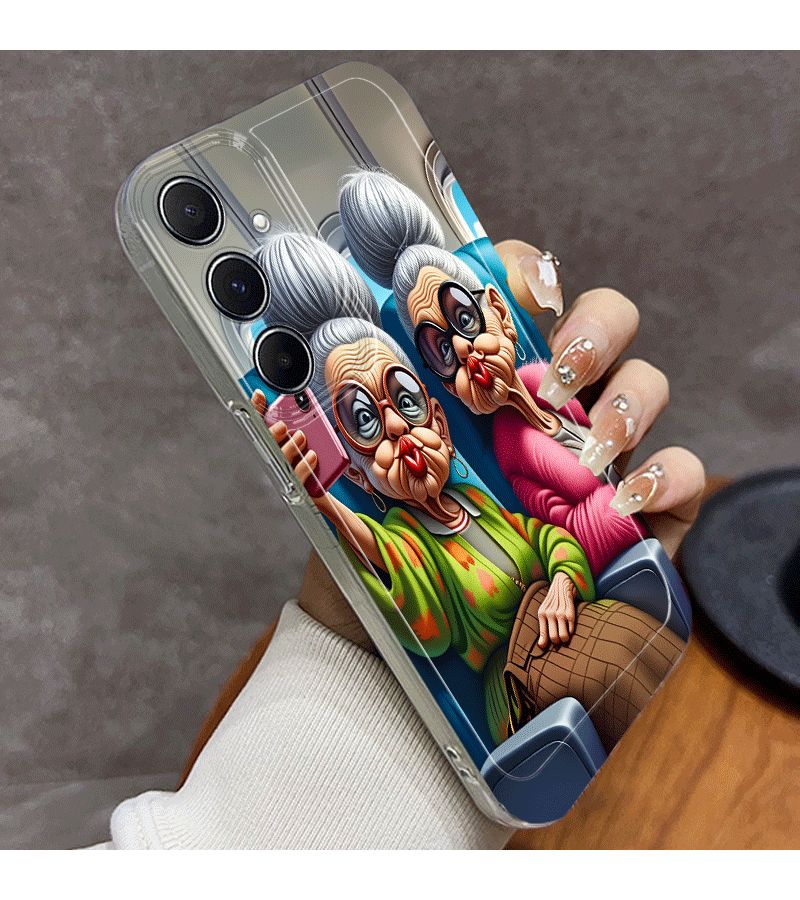 Cartoon Grandma Funny Face Phone Case Pink Mixed Color 1 For Galaxy A70 - Image 2