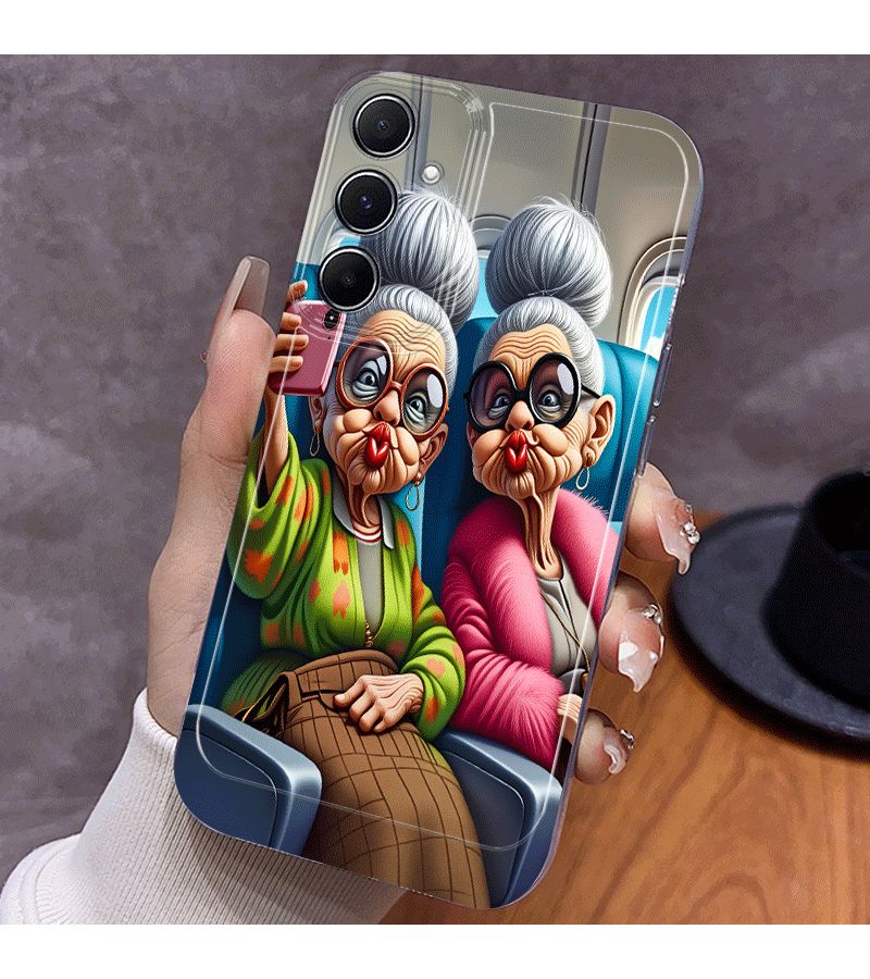 Cartoon Grandma Funny Face Phone Case Pink Mixed Color 1 For Galaxy A70 - Image 1