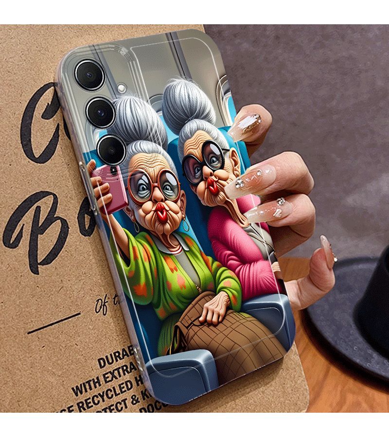 Cartoon Grandma Funny Face Phone Case Pink Mixed Color 1 For Galaxy A70 - Image 5