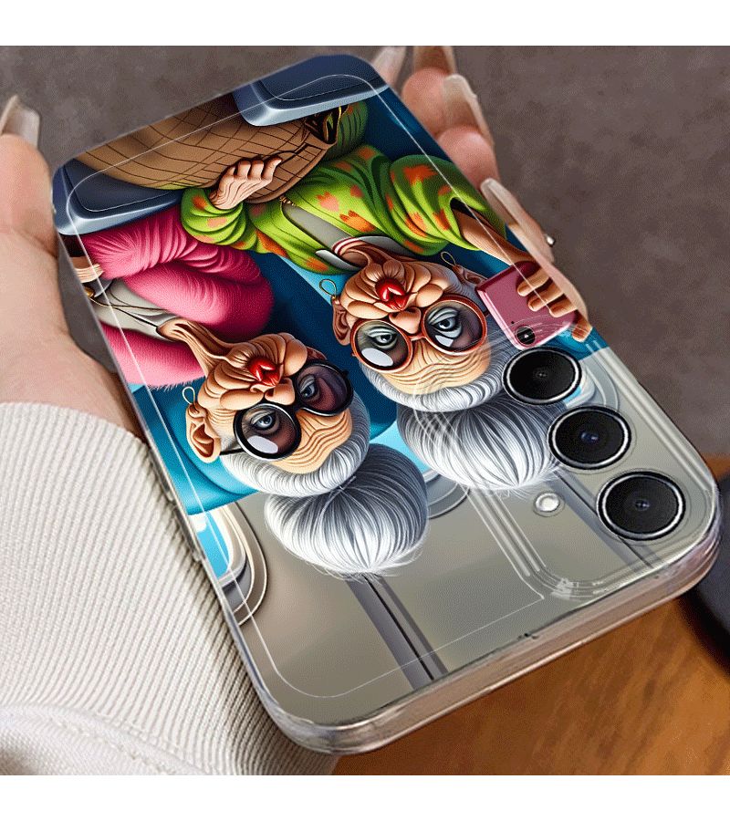 Cartoon Grandma Funny Face Phone Case Pink Mixed Color 1 For Galaxy A70 - Image 4