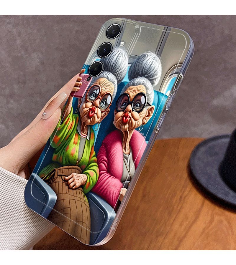 Cartoon Grandma Funny Face Phone Case Pink Mixed Color 1 For Galaxy A70 - Image 3