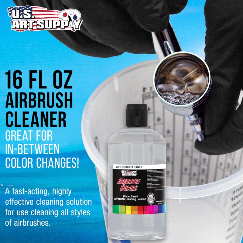 US Art Supply U.S. Art Supply Airbrush Cleaner, 16-Ounce Pint Bottle - Fast Acting Cleaning Solution, Quickly Remove Water-Based Acrylic Paint, Watercolor, Makeup - Clean Clogged Airbrushes, Brushes, Artist Tools - Image 2