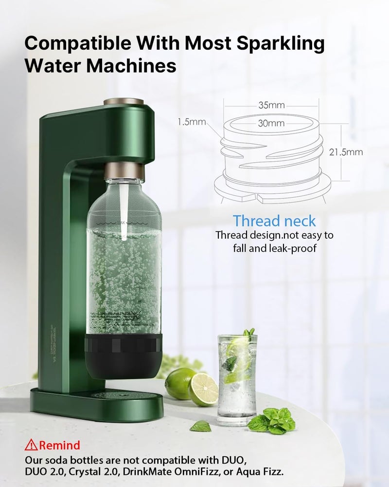 OiDiPi Soda Maker Bottles, 1 Litre Reusable BPA Free Sparkling Water Bottles, Reusable Carbonating Bottles, Replacement Bottle for Soda Machine, 2 Pack, Black (1L) & White (1L) - Image 2