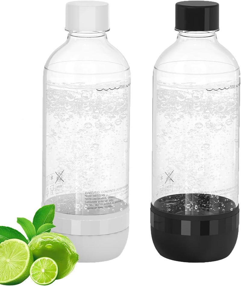 OiDiPi Soda Maker Bottles, 1 Litre Reusable BPA Free Sparkling Water Bottles, Reusable Carbonating Bottles, Replacement Bottle for Soda Machine, 2 Pack, Black (1L) & White (1L) - Image 1