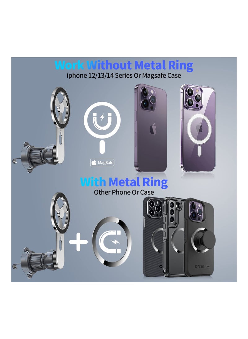 Digipace Magnetic Phone Holder for Car, for MagSafe Case and iPhone 14/13 Pro Max Plus Mini/iPhone 12 Pro Max Mini, 360° Adjustable Strong Magnet Air Vent Phone Holder for All Smartphone - Silver  - Image 4