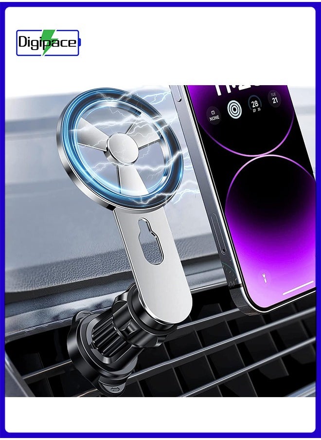 Digipace Magnetic Phone Holder for Car, for MagSafe Case and iPhone 14/13 Pro Max Plus Mini/iPhone 12 Pro Max Mini, 360° Adjustable Strong Magnet Air Vent Phone Holder for All Smartphone - Silver  - Image 1