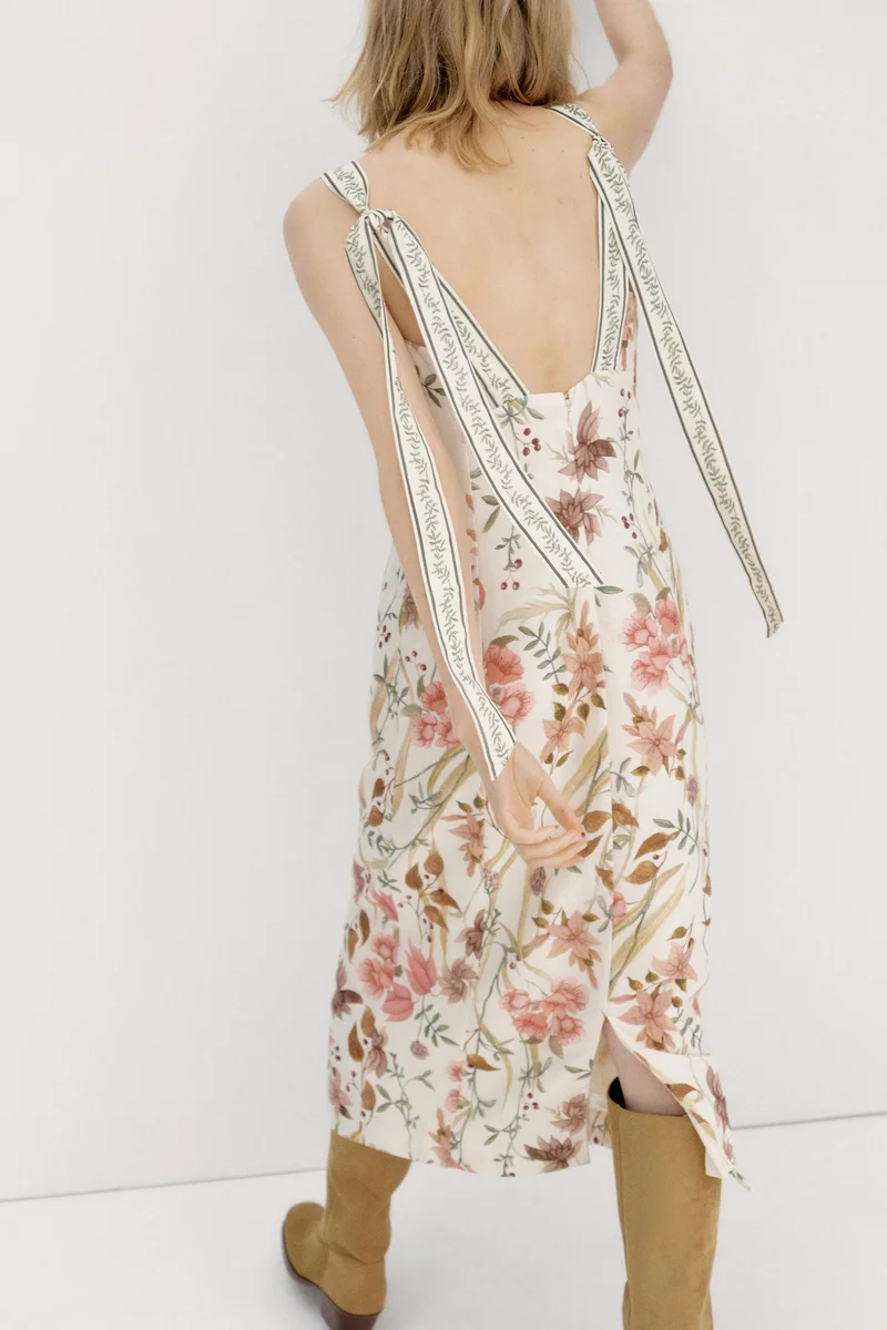 H&M Linen-blend tie-strap dress