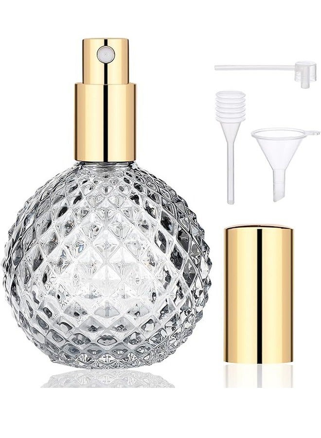 Grey Vintage Perfume Bottle Empty Bottle, 3.4oz 100ml Refillable Glass Perfume Atomizer, Reusable Travel Cologne Dispenser For Liquid Cosmetics Home Decor Comes With 3 Dispensing Tools (Adapter/Dropper/Funnel) Leak-Proof Aluminum Nozzle, Non-Slip Base And Compact Travel Size  - Image 1