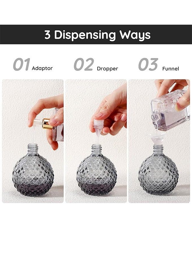 Grey Vintage Perfume Bottle Empty Bottle, 3.4oz 100ml Refillable Glass Perfume Atomizer, Reusable Travel Cologne Dispenser For Liquid Cosmetics Home Decor Comes With 3 Dispensing Tools (Adapter/Dropper/Funnel) Leak-Proof Aluminum Nozzle, Non-Slip Base And Compact Travel Size  - Image 3