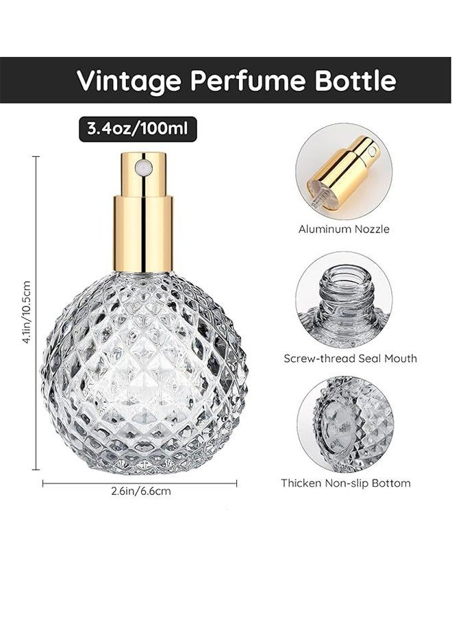 Grey Vintage Perfume Bottle Empty Bottle, 3.4oz 100ml Refillable Glass Perfume Atomizer, Reusable Travel Cologne Dispenser For Liquid Cosmetics Home Decor Comes With 3 Dispensing Tools (Adapter/Dropper/Funnel) Leak-Proof Aluminum Nozzle, Non-Slip Base And Compact Travel Size  - Image 4