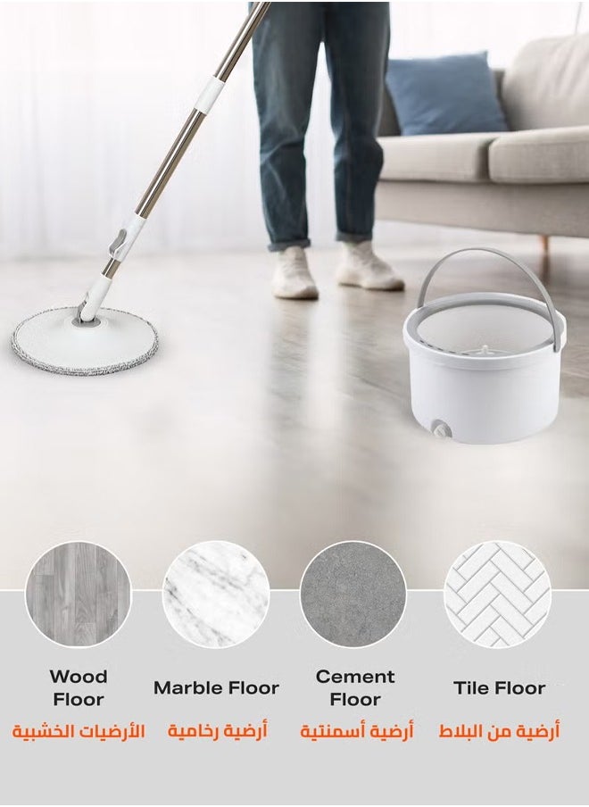 Cady One - 360 Degree Rotating Mop and Bucket Set Flat Design Self-separating Clean and Dirty Water with 4 Pieces of Microfiber and Extendable Handle Ideal for Cleaning All Kinds of Floors - Image 1