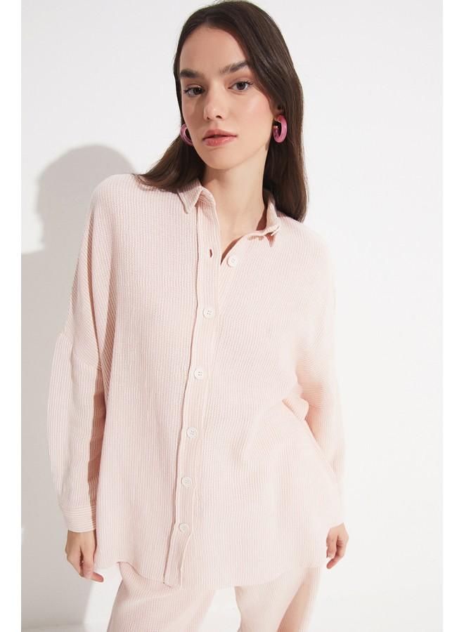 جون قميص قطن % نسائي بقصة واسعة لصديقك - لون سلموني - Image 5